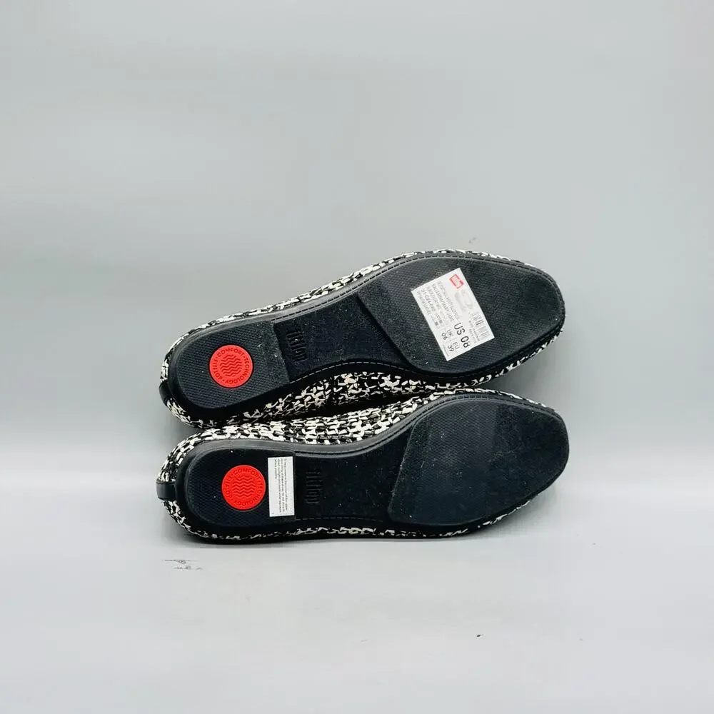 FitFlop Shoes Womens 8 White Black Woven Bow Ballet Flats Comfort Slip On Casual